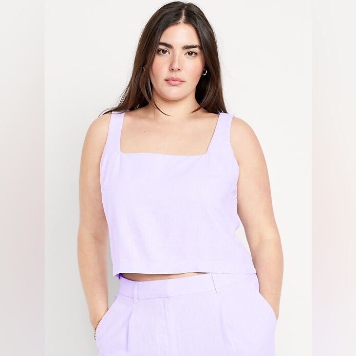 Old Navy Linen Set-Square Neck Tank Top In Lavender & Wide Leg Trouser Pants
